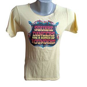 Small Vintage 1970s Yellow T-Shirt Single Stitch Square Dancers Rounders